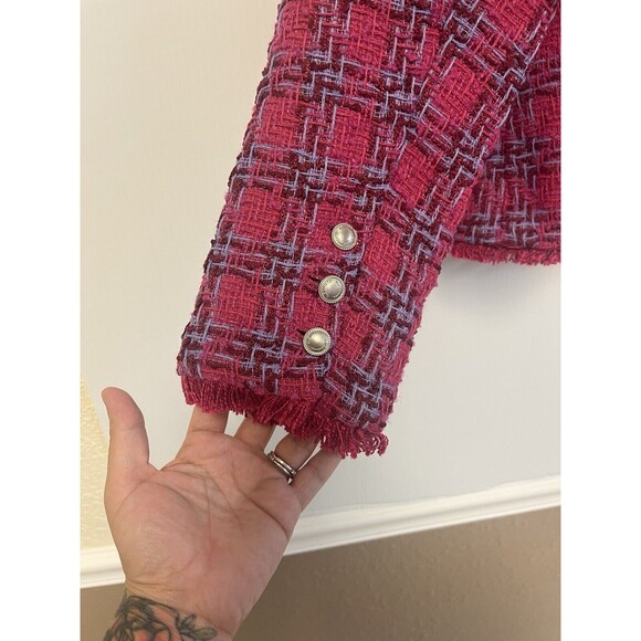 G By Giuliana Timeless Tweed Black Label Raw Hem Jacket Size L Hot Pink Barbie - Picture 12 of 12
